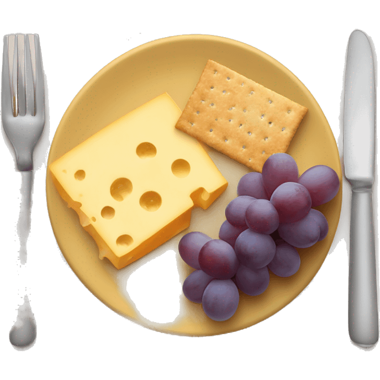 Cheese, crackers, and grapes on a dinner plate  emoji