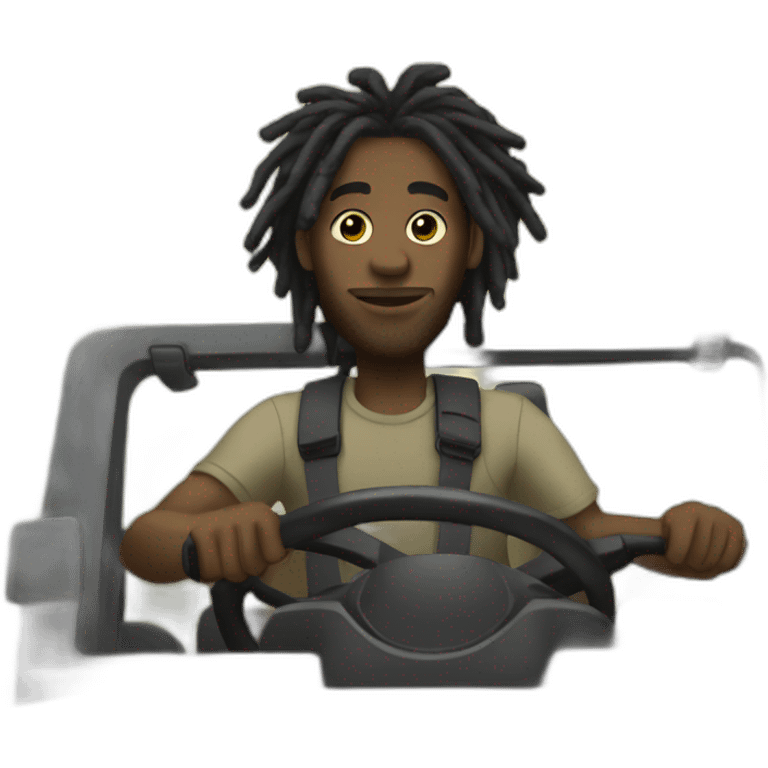 Black man with dreads driving a jeep emoji