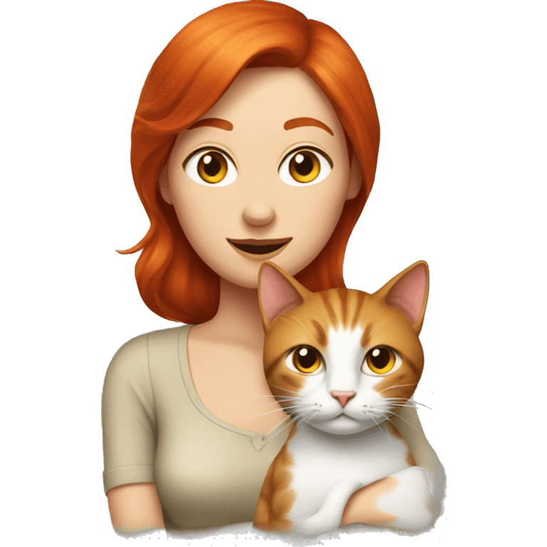 Cat sitting on a red headed woman  emoji