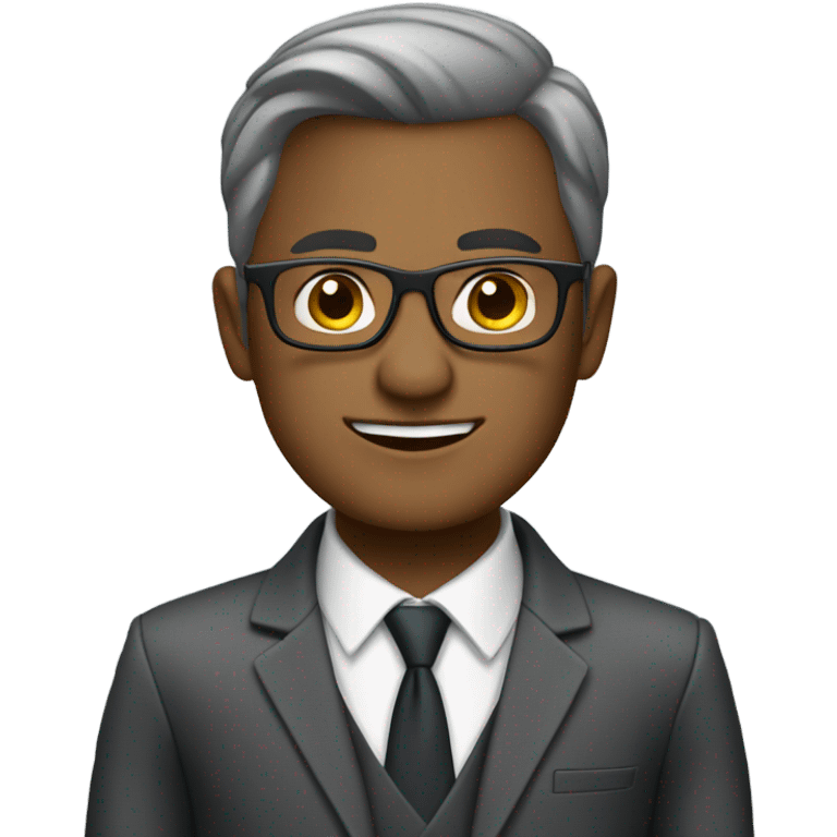 mid-age brand manager in dark gray suit with glasses emoji