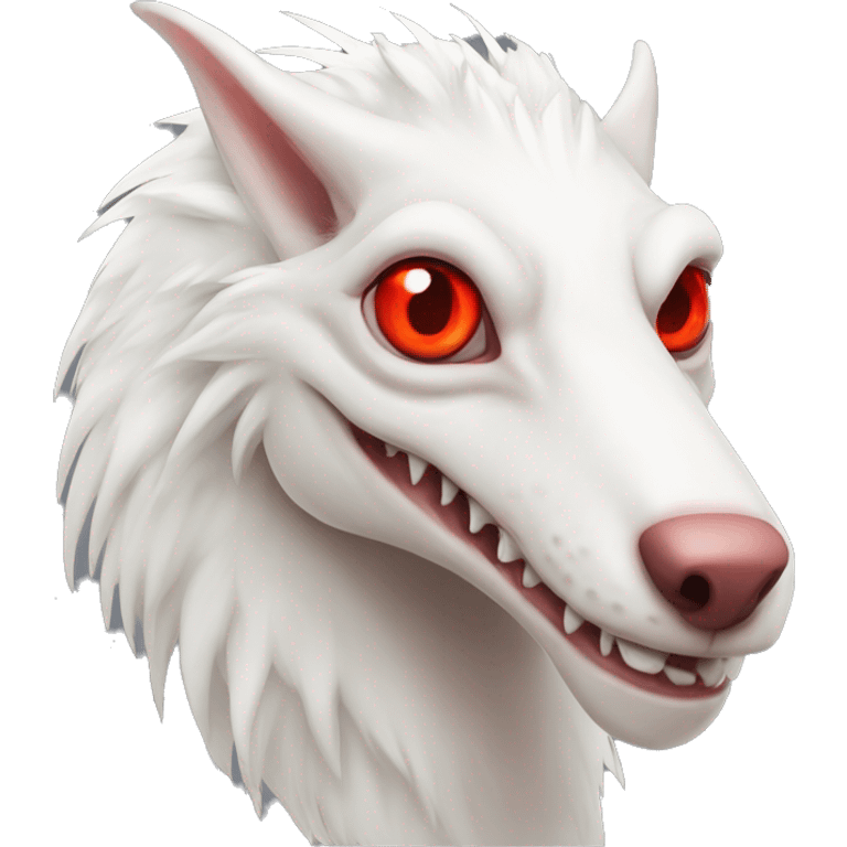 White albino sergal-vernid with red mane and red eyes emoji