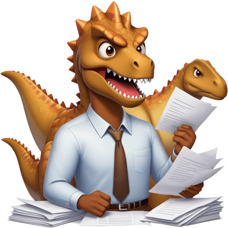 office Dinosaur, angry, papers everywhere emoji