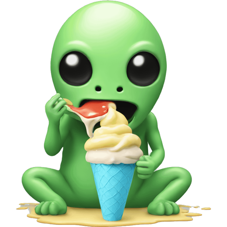 alien eating icecream while it melts emoji