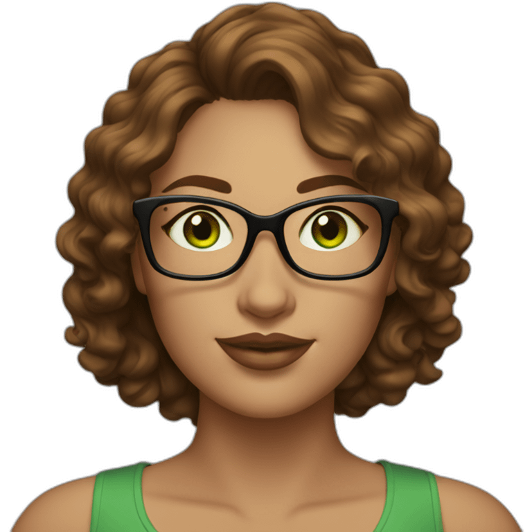 curvy-woman-with-wavy-brown-hair-square-glasses-green-eyes emoji