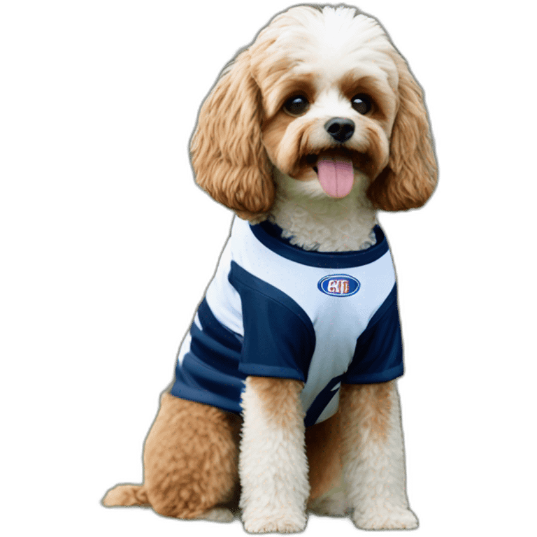 cavoodle dog wearing a geelong afl Guernsey emoji