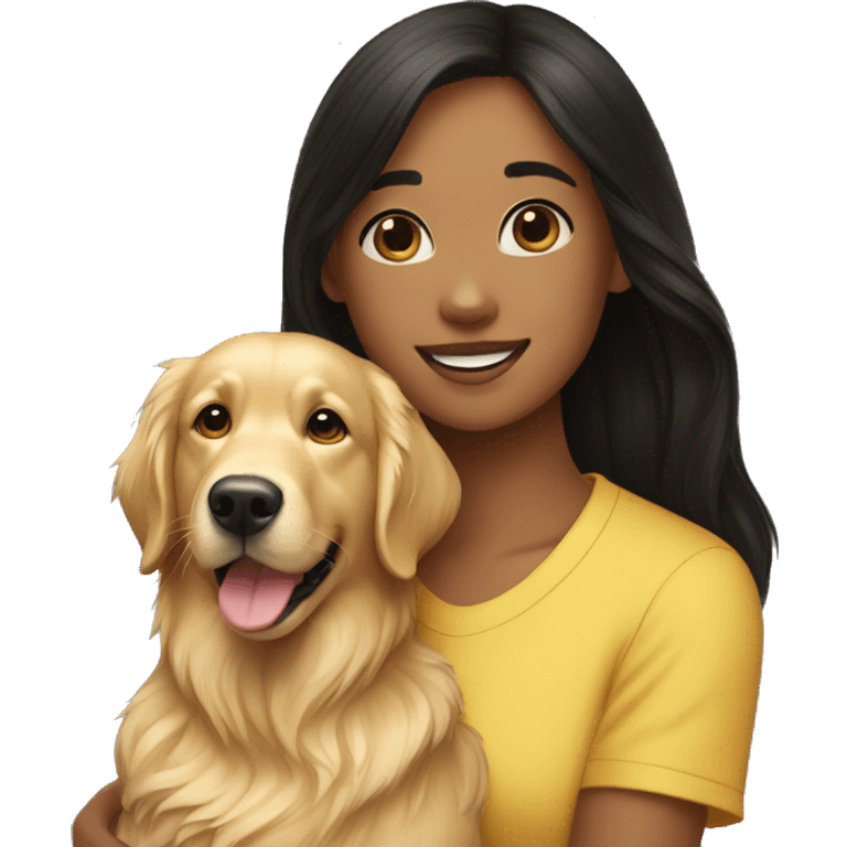 Golden retriever with a black haired teen girl emoji