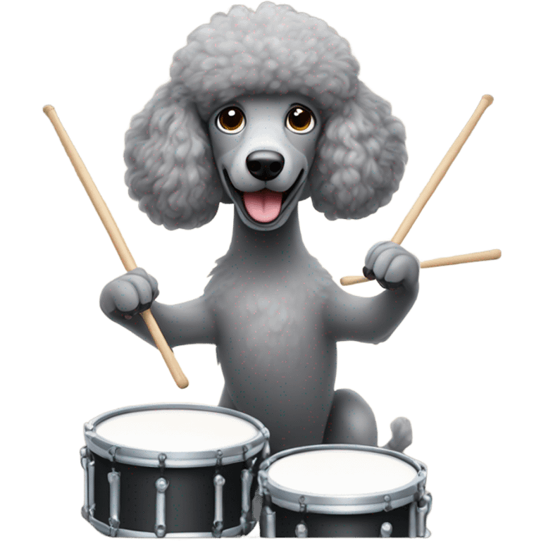 Grey poodle playing drummer emoji