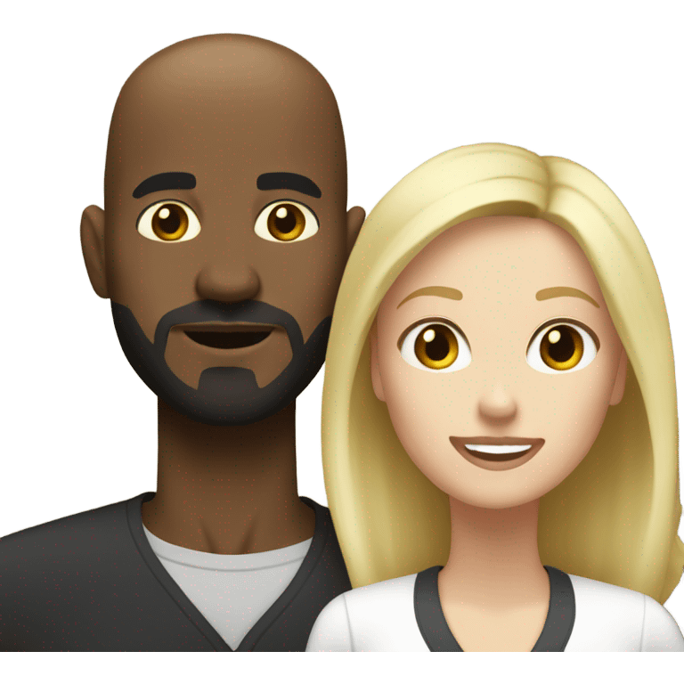 black bald man with goatee and white woman blonde hair brown eyes emoji