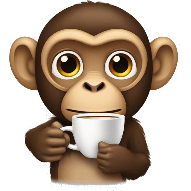 Monkey at call center wearing hump day Tshirt with a cup of coffee in hand emoji