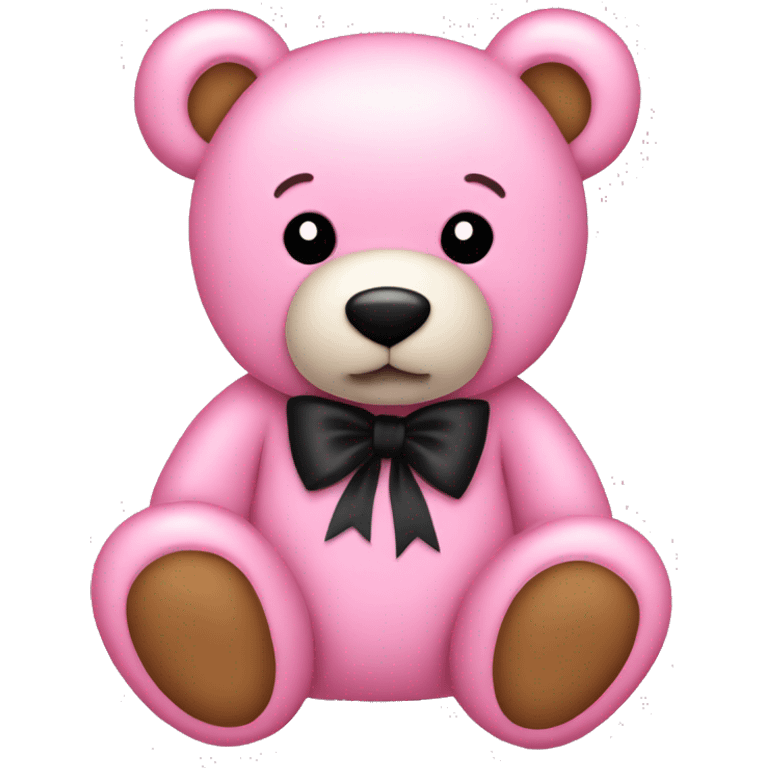 Pink teddy bear with a black bow emoji