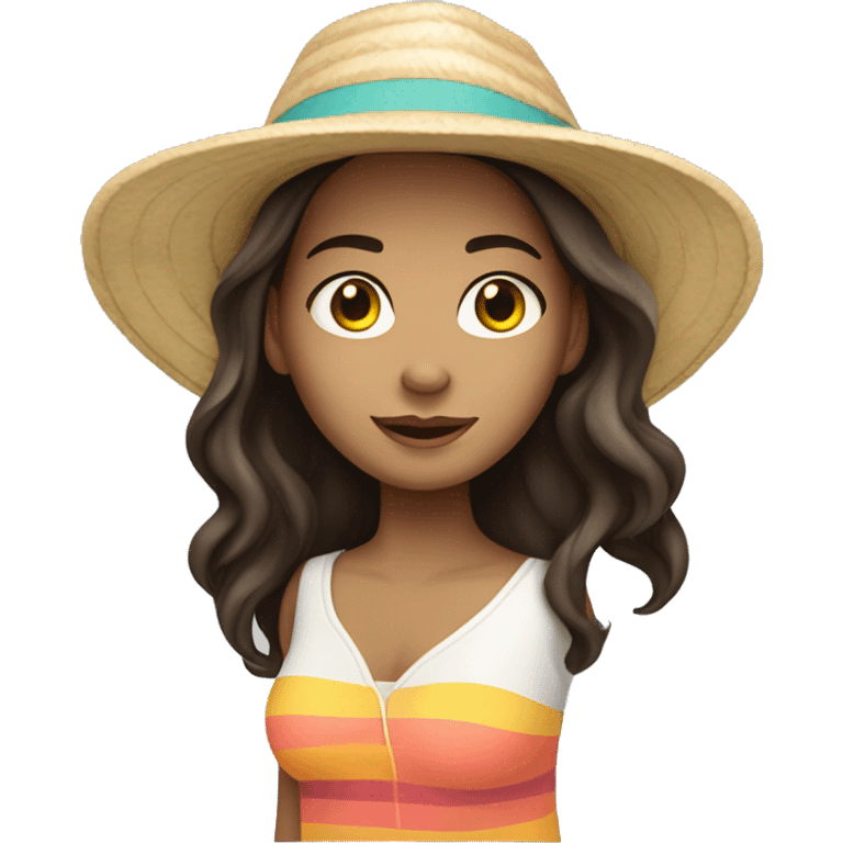 white skin long dark brown hair girl on vacation emoji