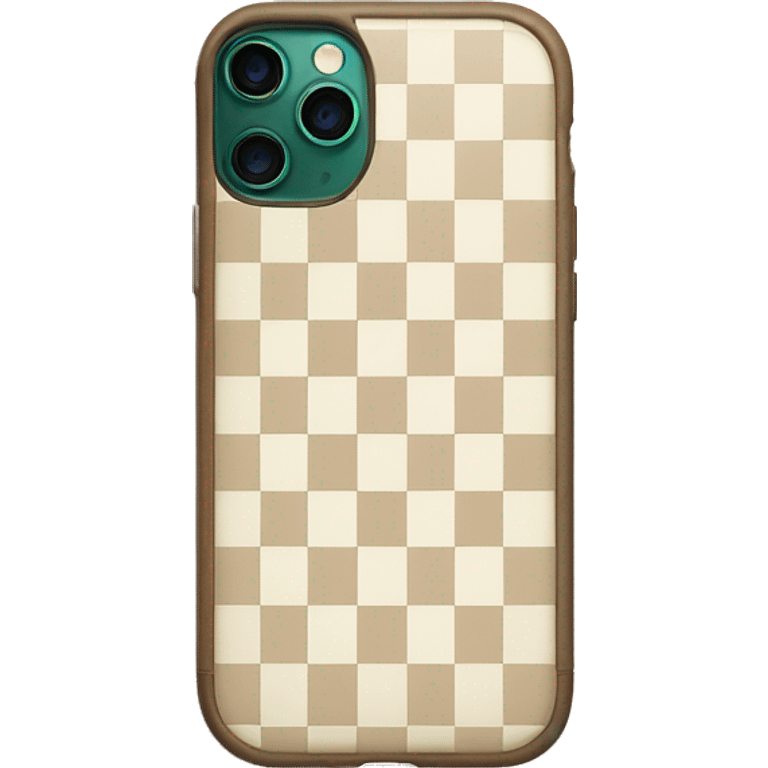 white iPhone 14 with beige checkered case emoji