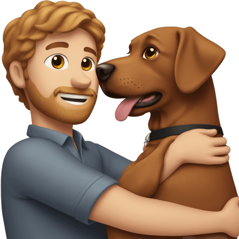 Red Labrador giving brown haired man a hug emoji