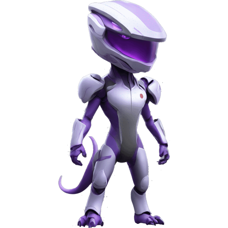 A Reptile-Raptor-Alien-Genesect-Mewtwo-Fakémon, with a futuristic visor-helmet, wearing a techwear-suit, Full Body emoji