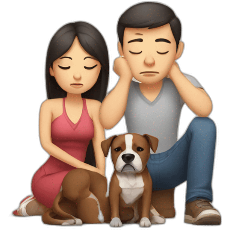 Sad Man with Chinese wife and brown Staffordshire terrier dog emoji