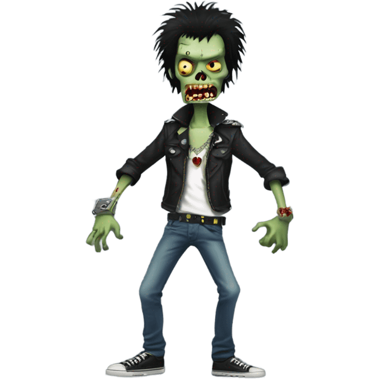 sid vicious zombie, black haired, wearing a padlock necklace, dancing emoji