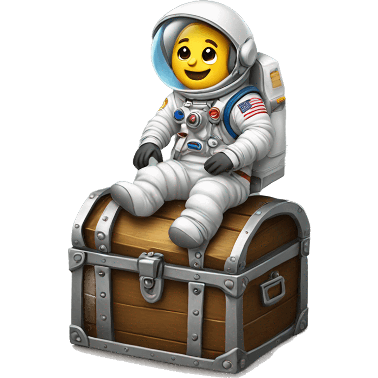 astronaut staying on top of a treasure chest emoji