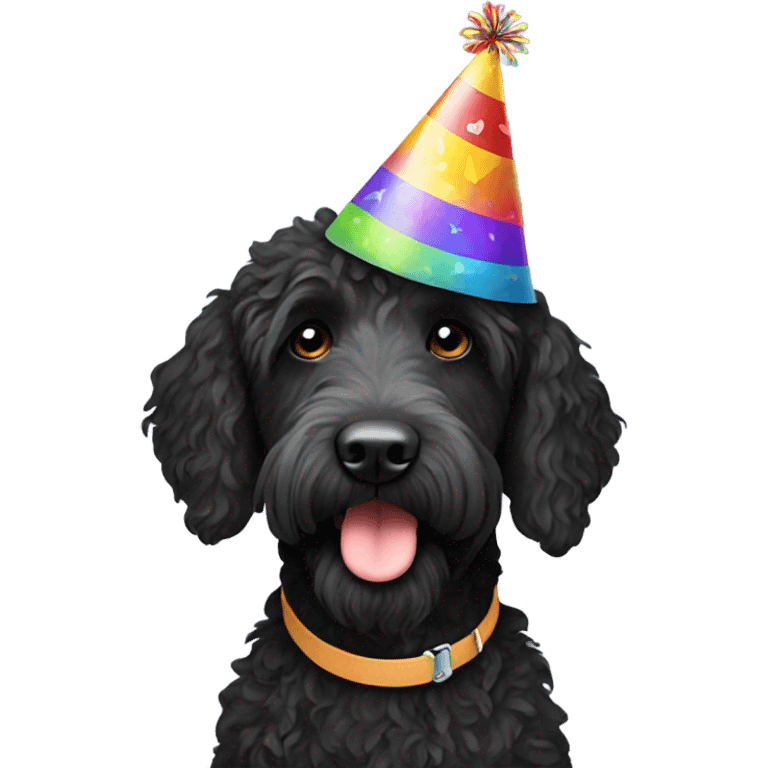 Labradoodle black with birthday hat  emoji