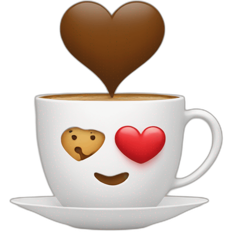 Two cups of coffee hugging with a heart emoji