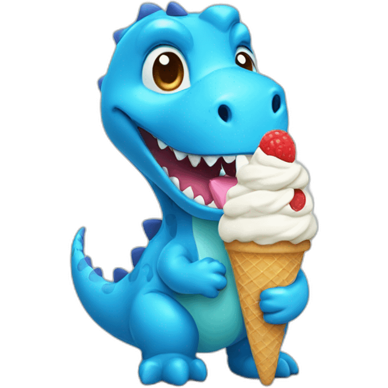 Blue mini cute dinosaur eating ice cream  emoji