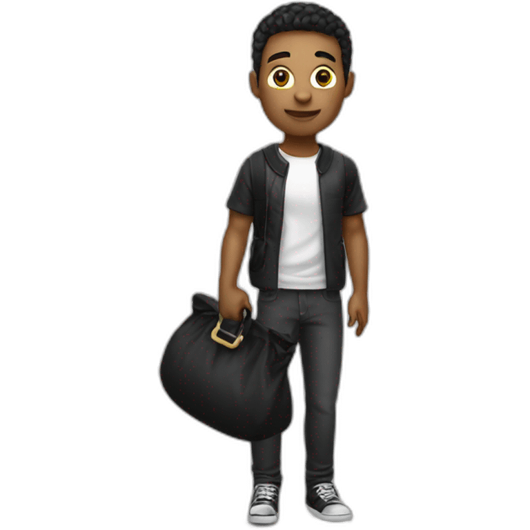 Theif with black white shirt and bag emoji