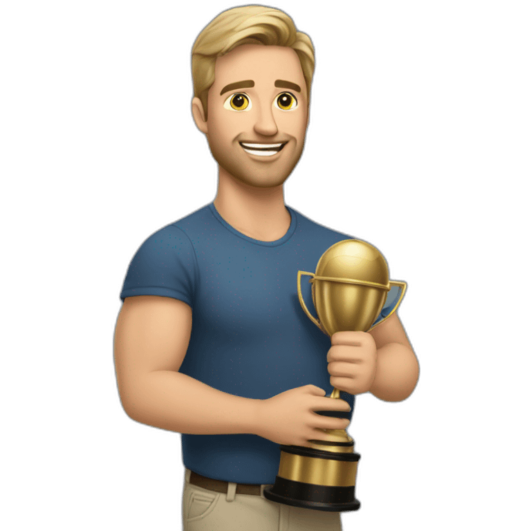 Caucasian Dad holding father of the year trophy emoji