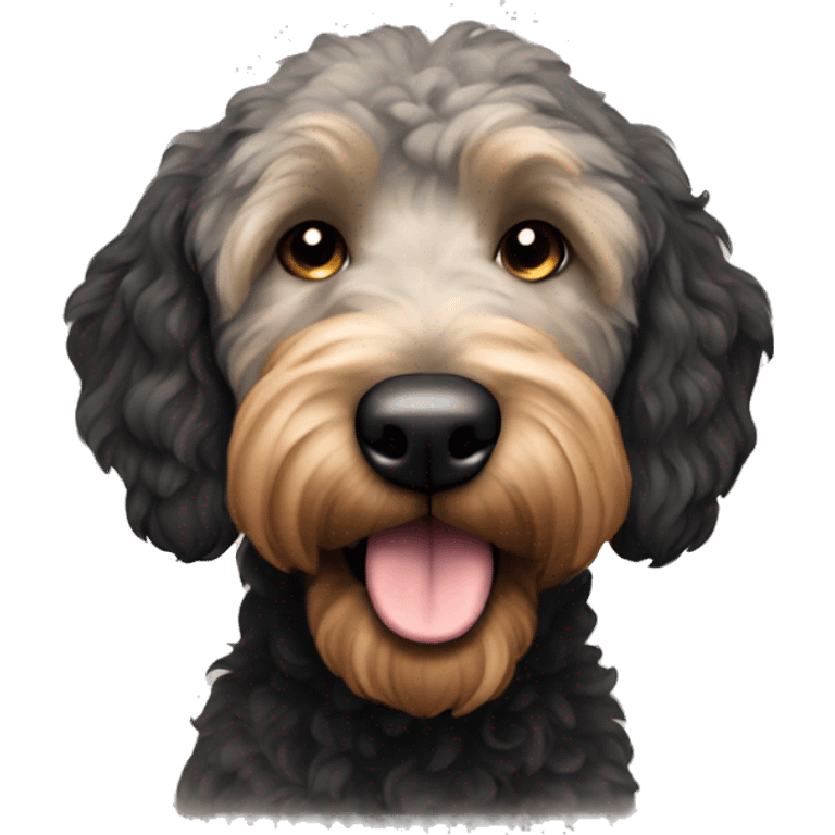 Black  golden doodle with black ears and brown muzzle  emoji