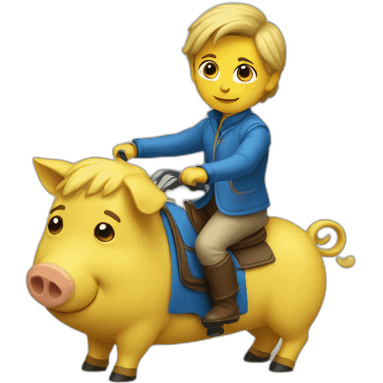 Baiden riding yellow-blue pig emoji