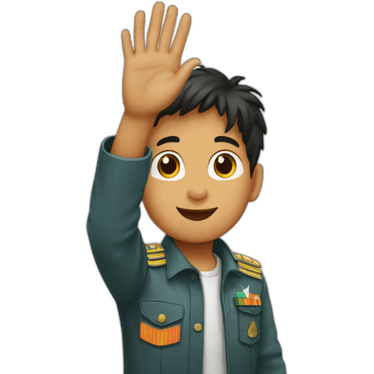 Bolivian boy saluting with his hand in the air emoji