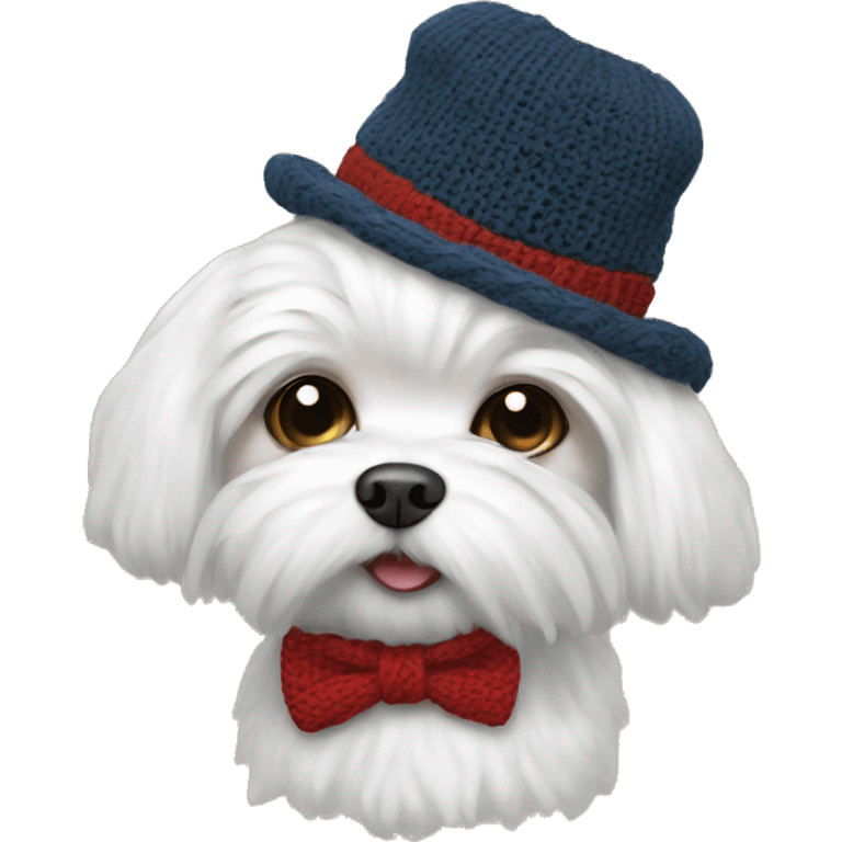 Maltese with bowtie and knitted hat emoji