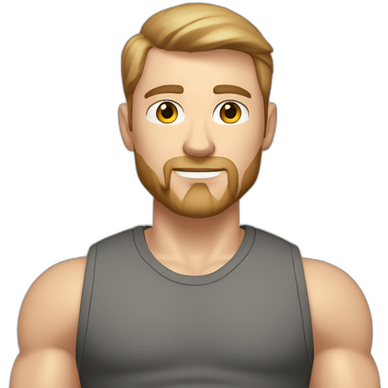 Full height Pale skinned fit man With biceps, Realistic eyes and mouth, light brown hair and stubble In dark gray sleeveless mike, black oversize sports shorts, watch and white sneakers. emoji