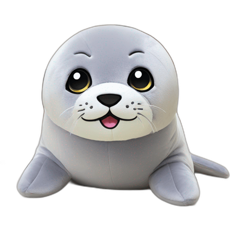 baby seal plushie with sparkling eyes, cute, gray. emoji