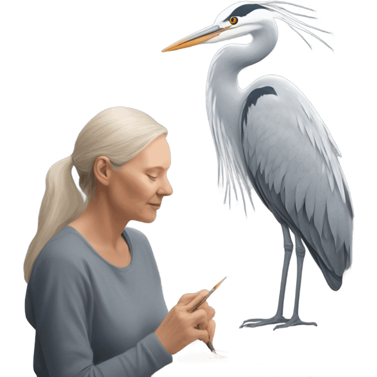 Grey heron and denise whitebread fanninh collaborating on a sculpture emoji