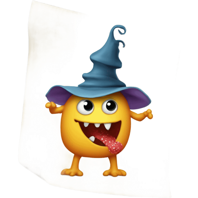 Monster eating paper with hat on emoji