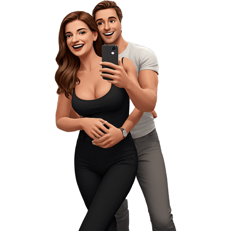 happy couple taking selfie emoji