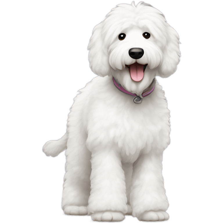 An all white sheepadoodle walking on hind legs emoji