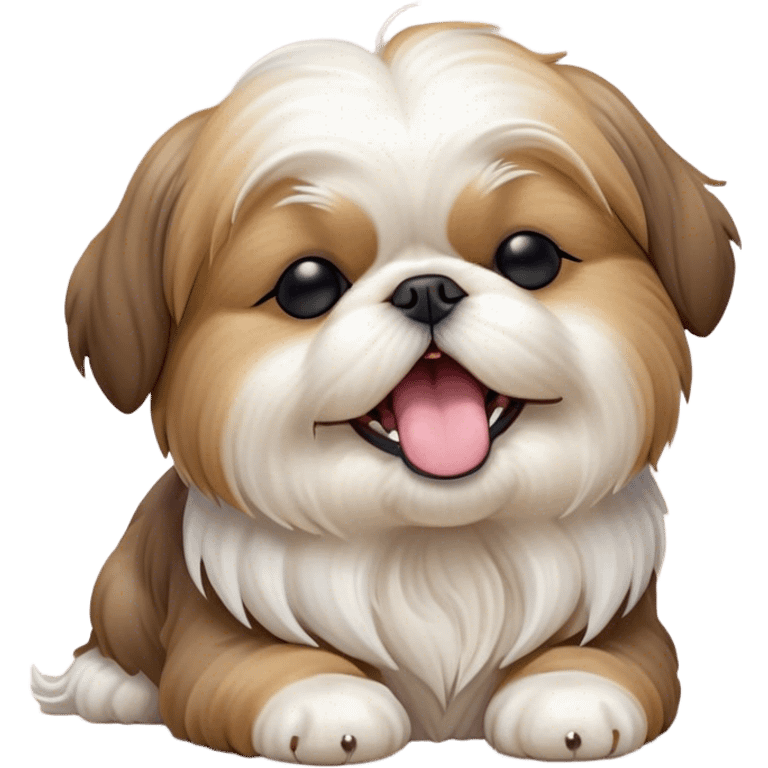 Cinematic Cute Yawning Shih Tzu Portrait Emoji, Head gently tilted with an irresistibly cute yawn and sleepy, half-closed eyes, showcasing a luxurious, fluffy fur in gentle pastel tones, simplified yet endearingly detailed, glowing with a soft, drowsy radiance, high shine, exuding tender, sleepy charm, styled with a delicate, soft glowing outline, capturing the essence of a Shih Tzu caught in a moment of adorable, sleepy bliss! emoji