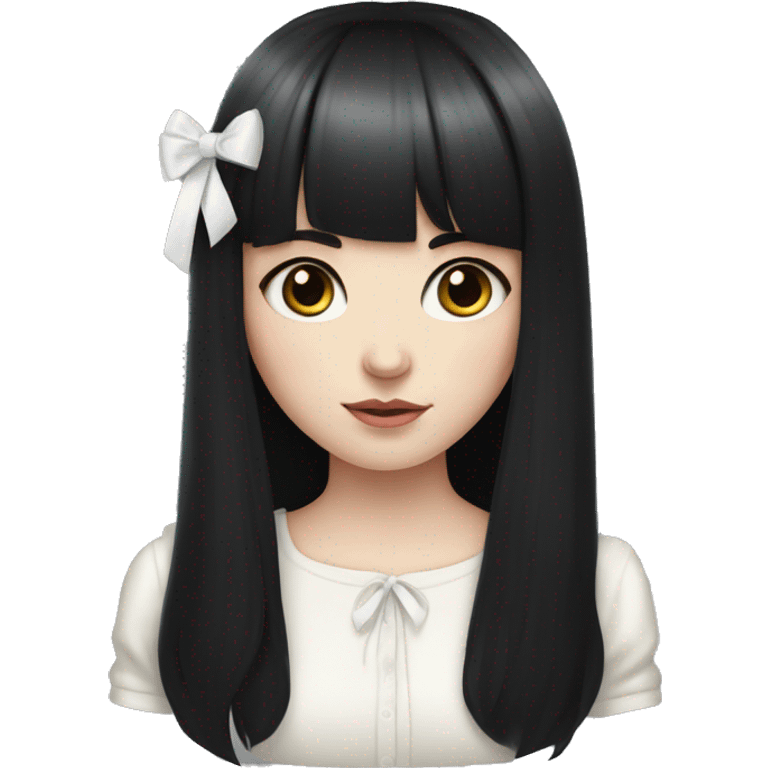 No background Portrait Girl pale skin with black long black hair and bangs with white bows on her hair  emoji