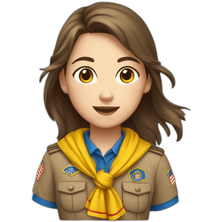 A scout girl with Brown hair with a knotted red and yellow scarf and a blue scout shirt emoji