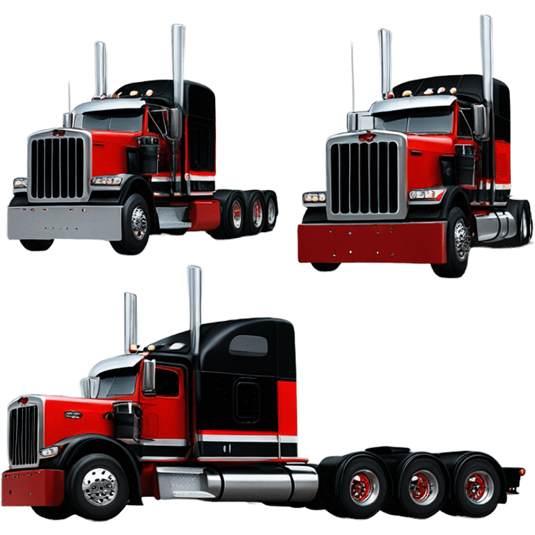 Peterbilt 389 black with red frame with flat top and slash cut exhaust stacks and dual rear tires and flat bumper emoji