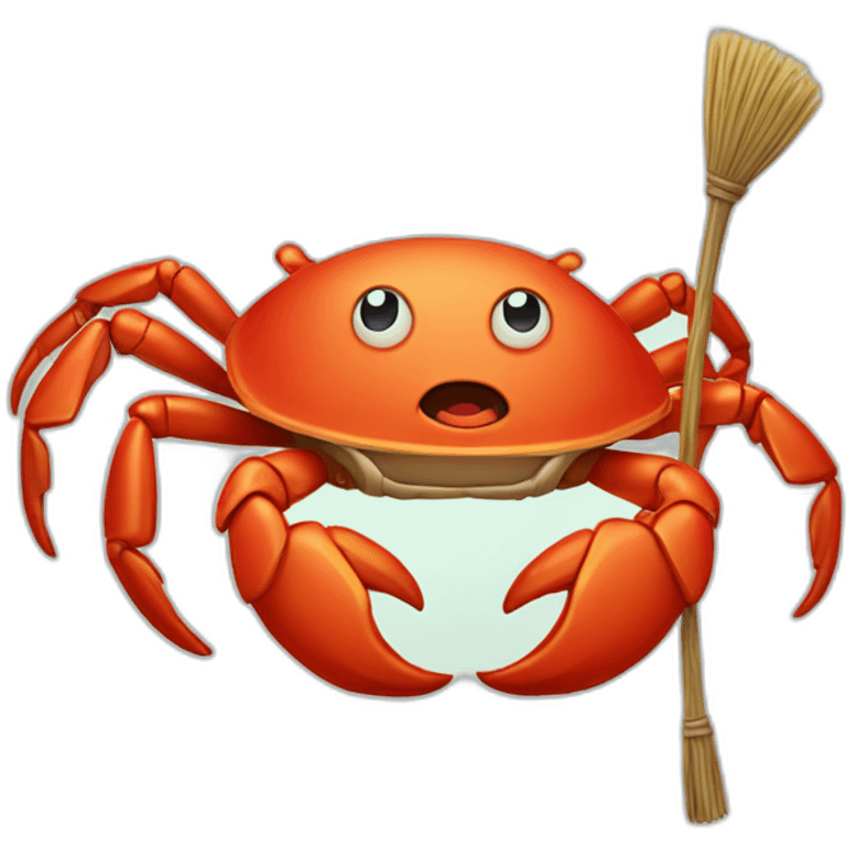 mascot crab Ferris with broomstick emoji