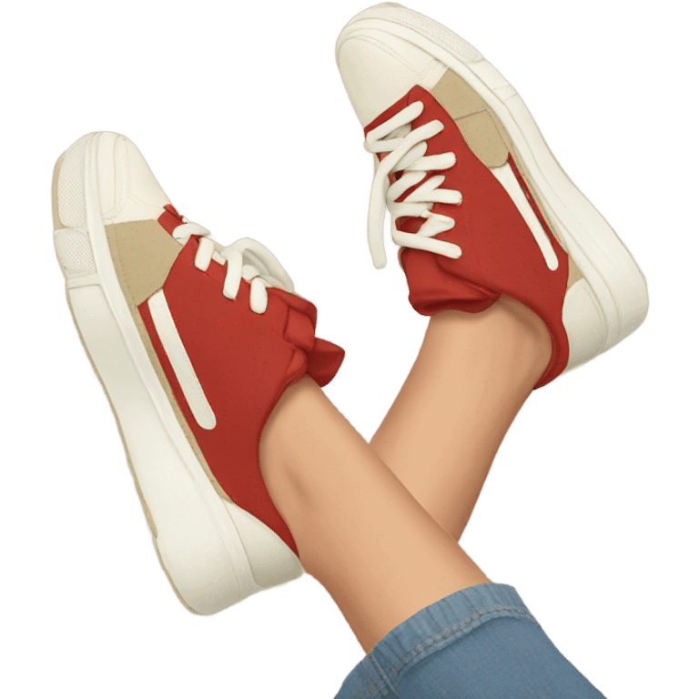 red and beige sneakers on feet emoji