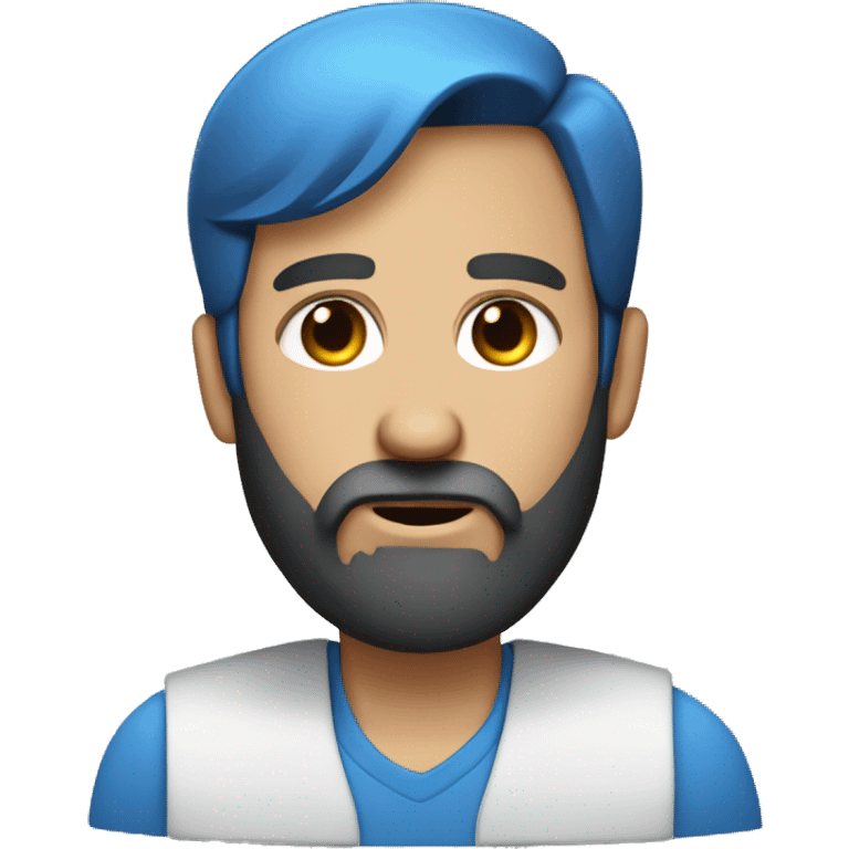 long beard blue eye short hair head behind laptop big fore head emoji