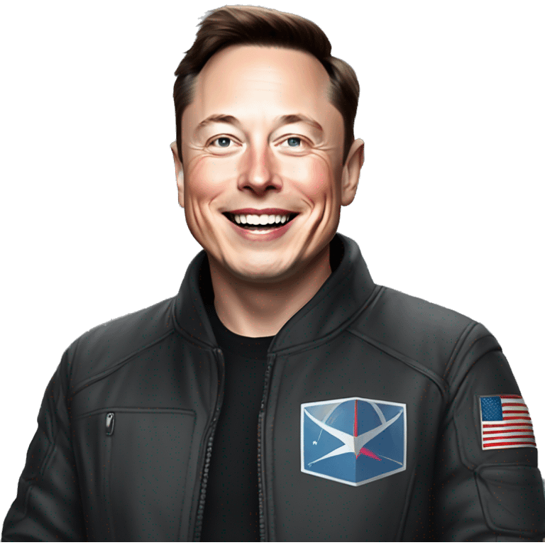 Smiling Elon musk with black spaceX jacket emoji