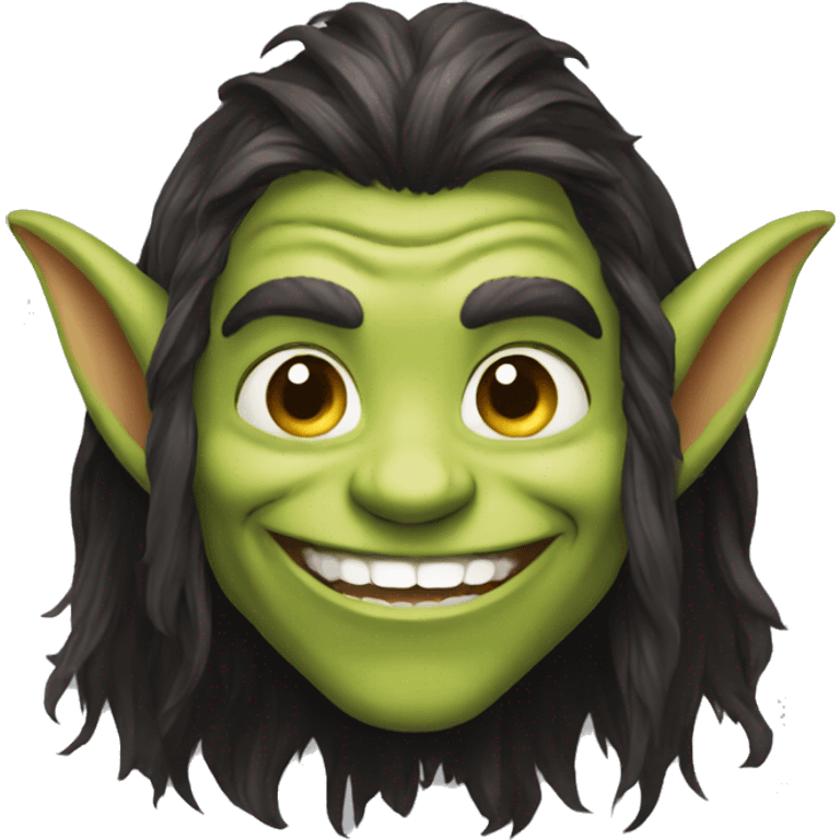 goblin dark long hair big smile emoji