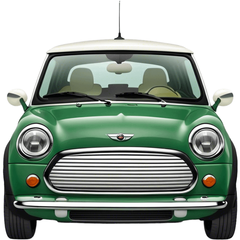 English green mini Cooper with white ceiling front angular view emoji