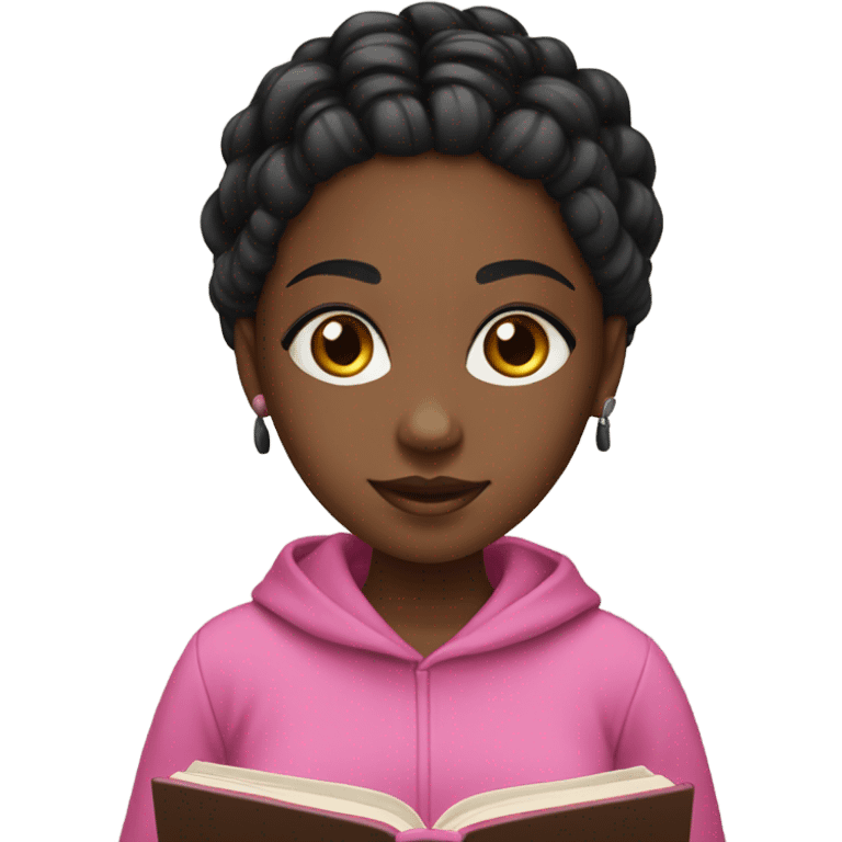 black girl with black braids with pink at the front reading book emoji