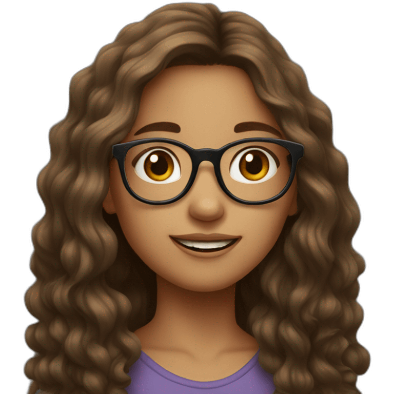 Girl with long wavy brown hair glasses and a mole emoji