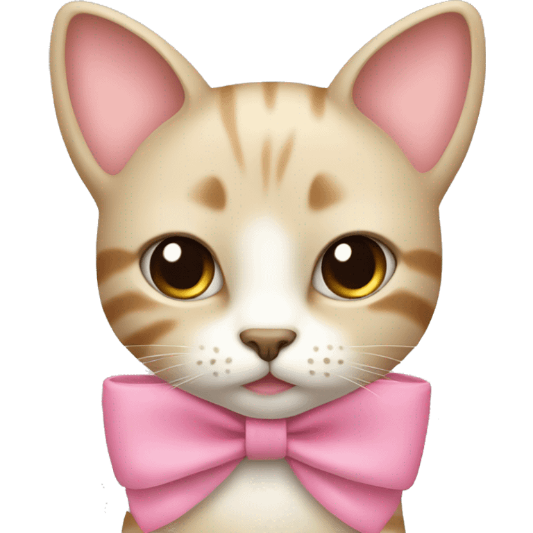 cute beige cat with pink bow emoji