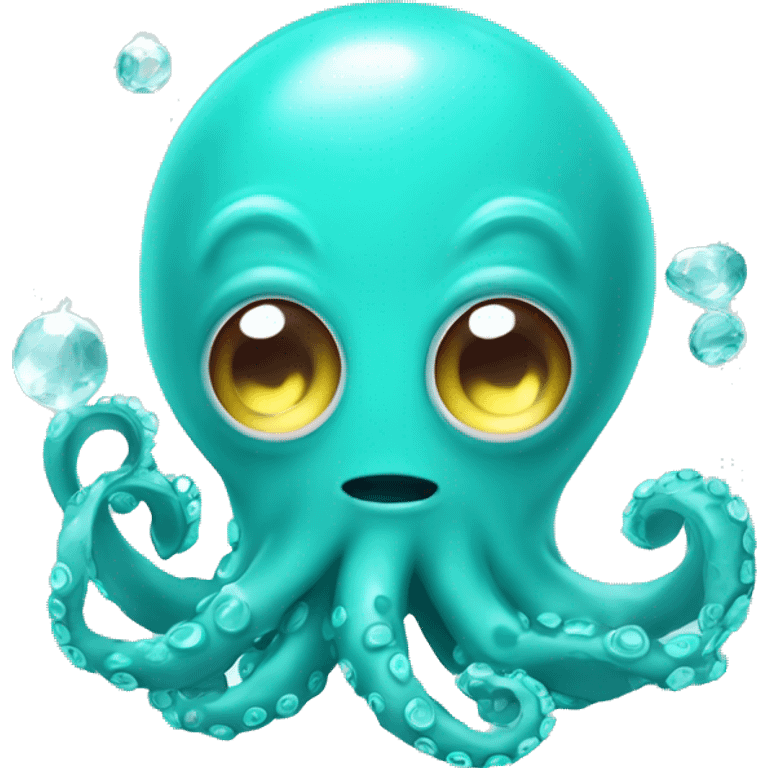 Turquoise cute little octopus and crystal ball emoji